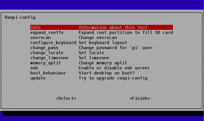 raspi-config meni